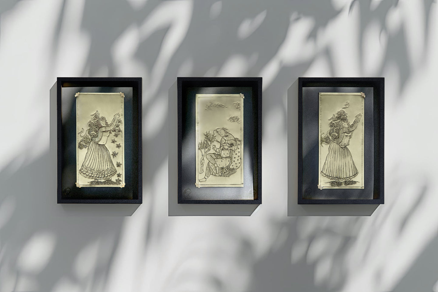Echoes of the Harem, Hand-Etched Brass Tableau (Leather Frame)