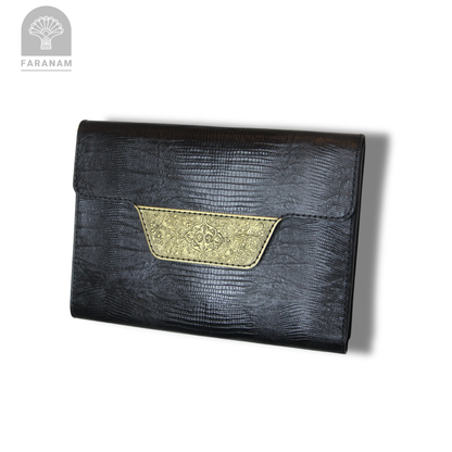 Vala Hand Etched Leather Clutch with hand-etched art
