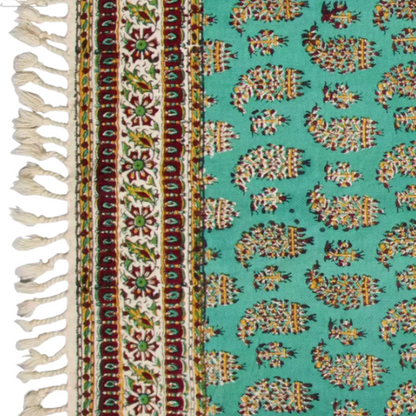 Emerald Avenue Runner, Block-Printed Cotton Tablecloth