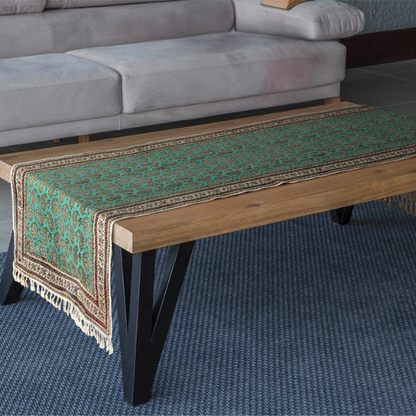 Emerald Avenue Runner, Block-Printed Cotton Tablecloth