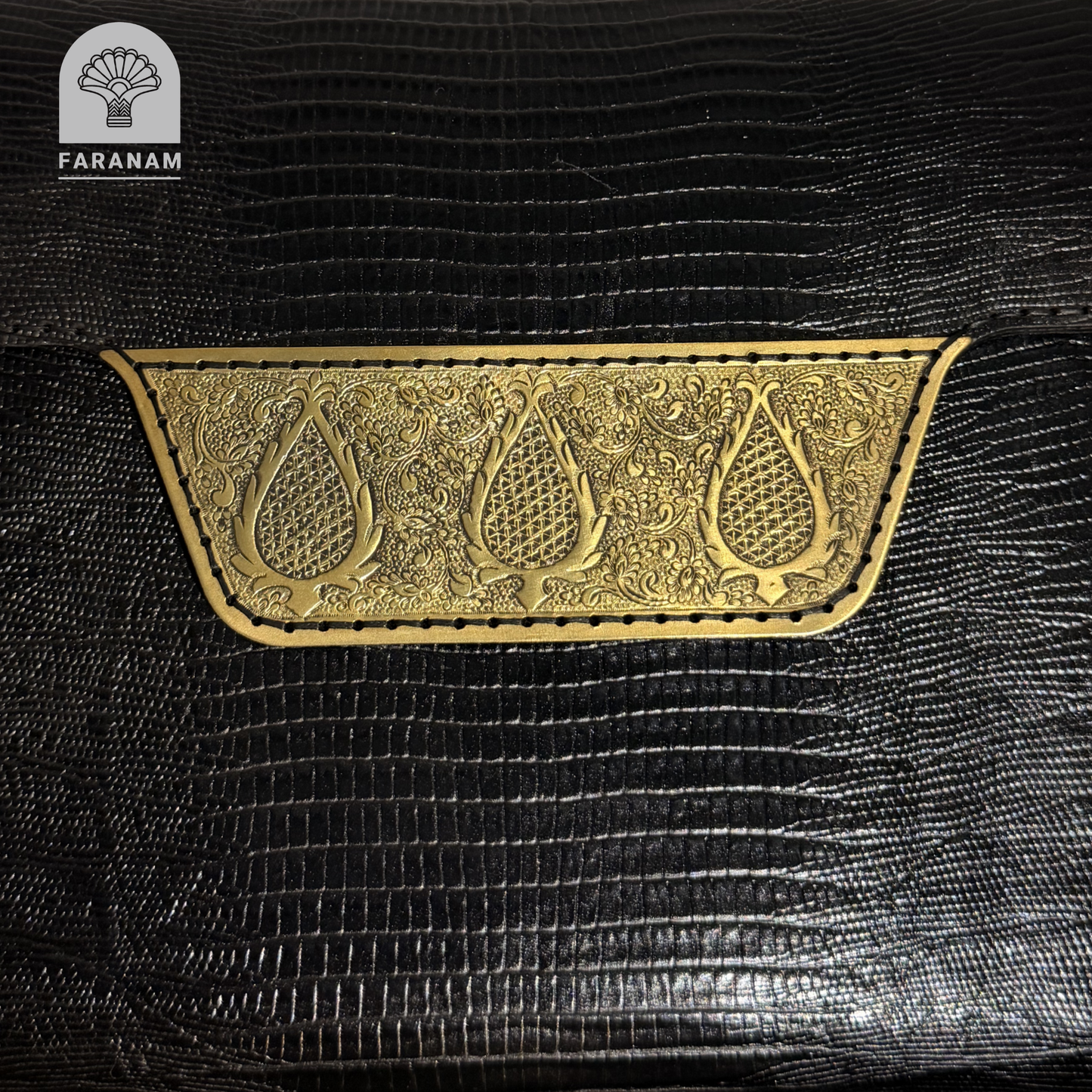 Vala Hand Etched Leather Clutch with hand-etched art
