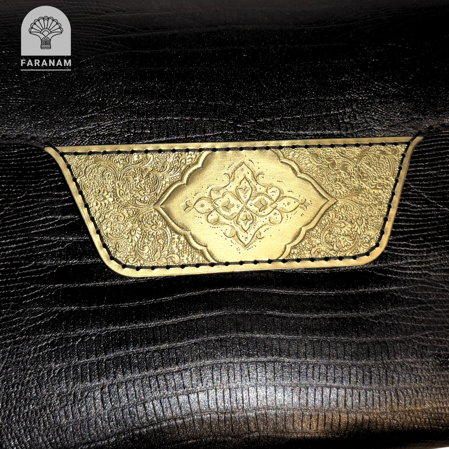 Vala Hand Etched Leather Clutch with hand-etched art