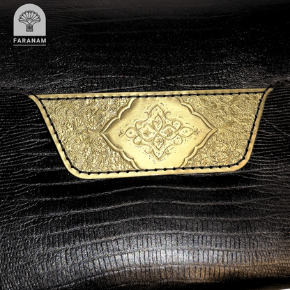 Vala Hand Etched Leather Clutch with hand-etched art