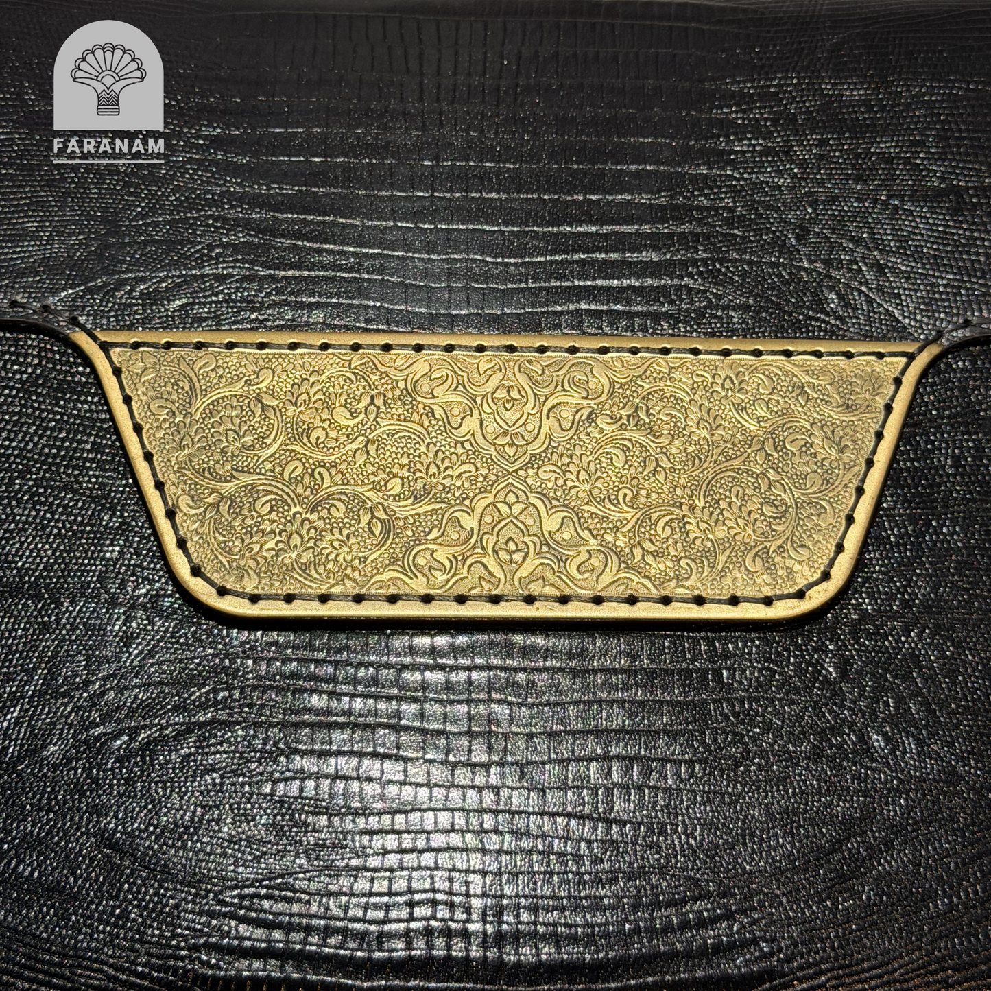 Vala Hand Etched Leather Clutch with hand-etched art