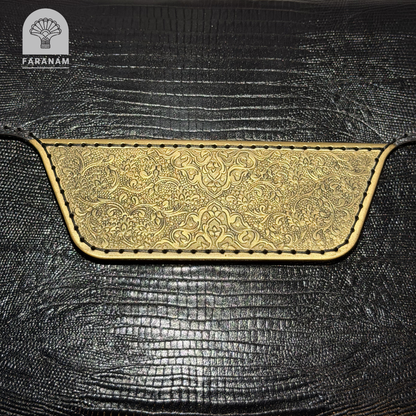 Vala Hand Etched Leather Clutch with hand-etched art