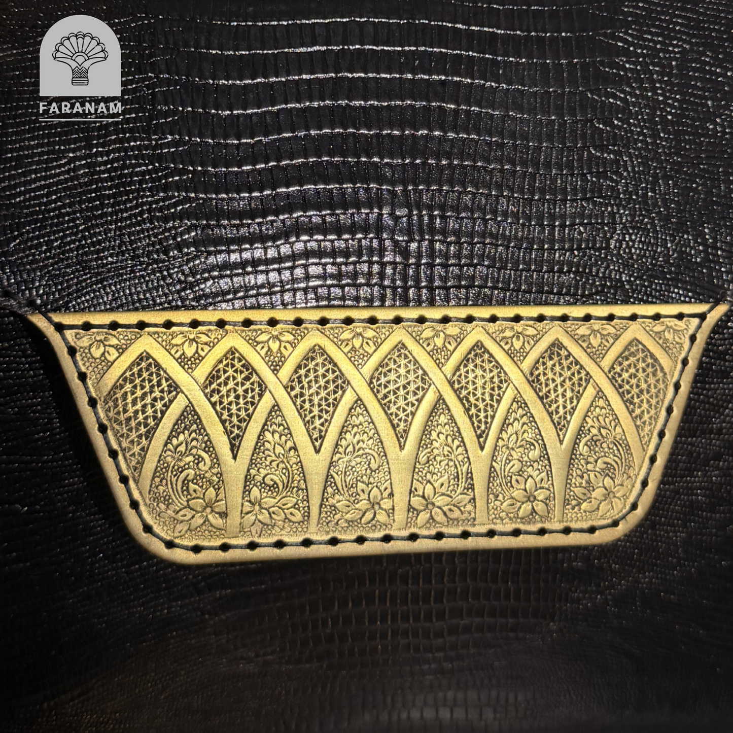 Vala Hand Etched Leather Clutch with hand-etched art