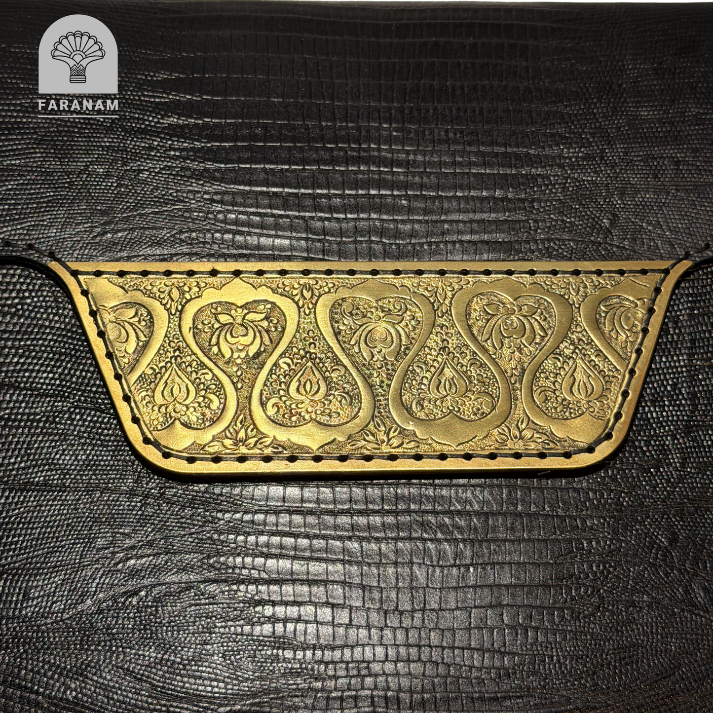 Vala Hand Etched Leather Clutch with hand-etched art