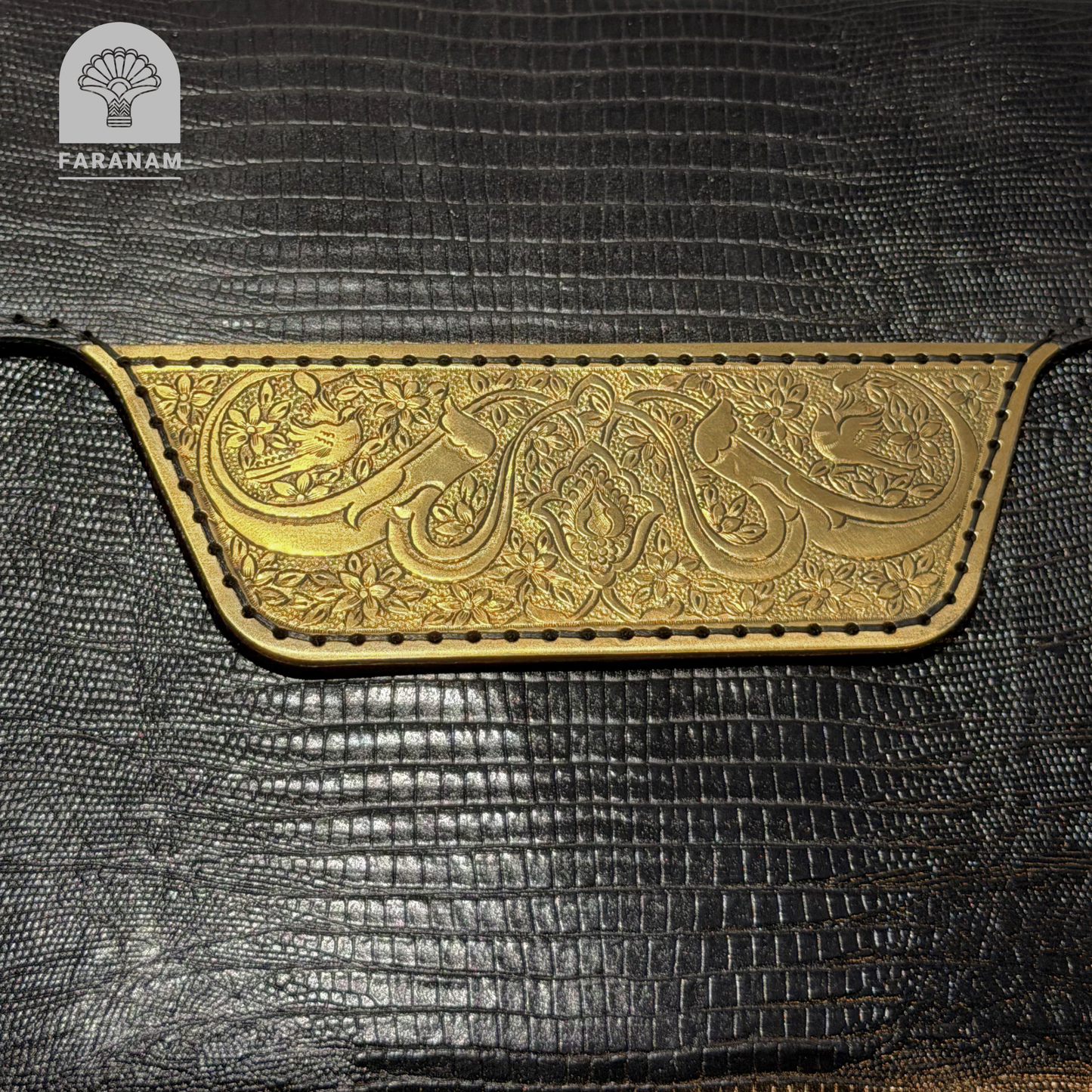 Vala Hand Etched Leather Clutch with hand-etched art
