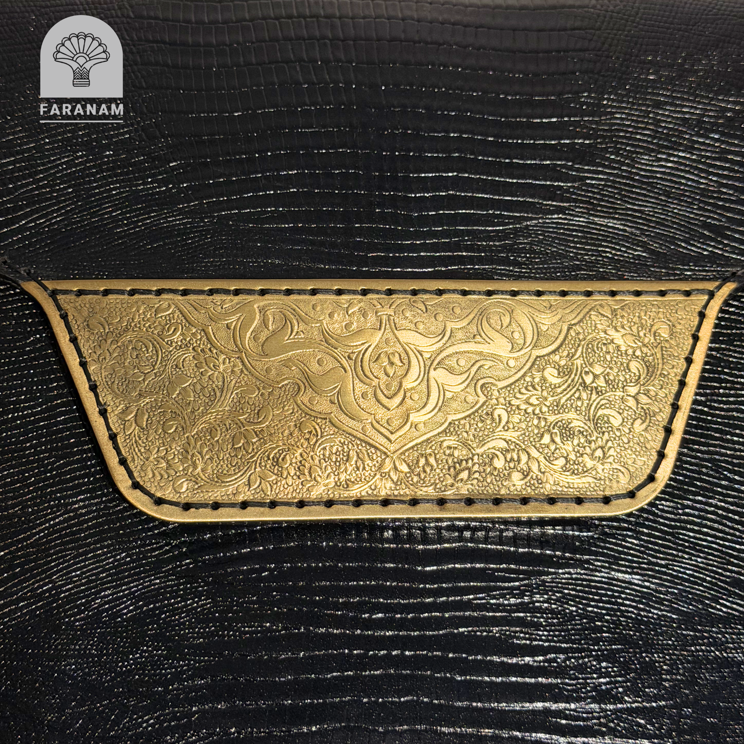 Vala Hand Etched Leather Clutch with hand-etched art