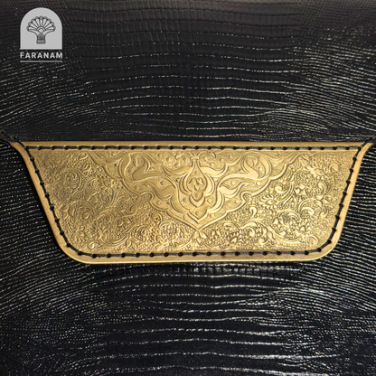 Vala Hand Etched Leather Clutch with hand-etched art