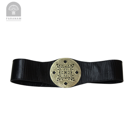 Simaj Hand Etched Leather Waist Belt, Handmade, Designed by Faranam Studio