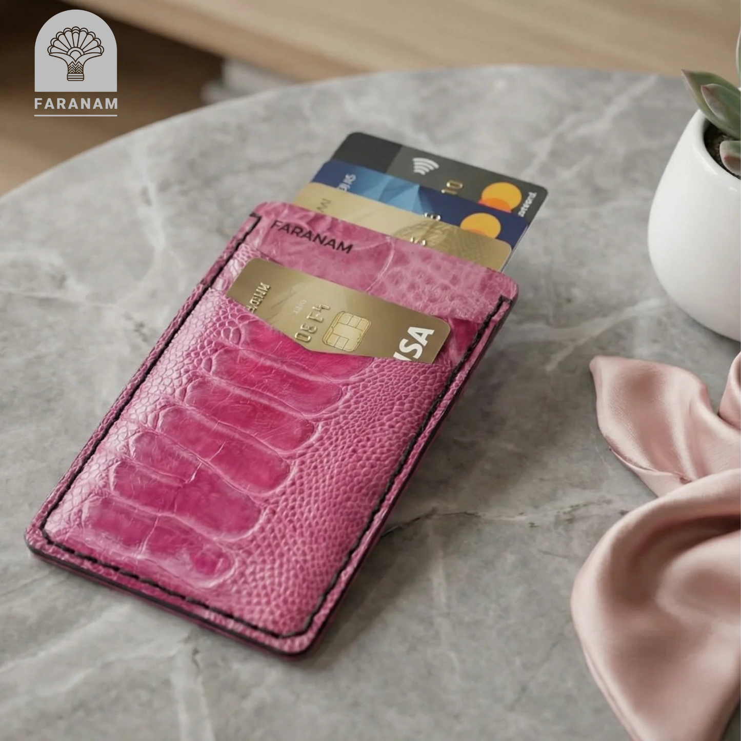 Victor Card Holder, Ostrich Leg Leather, Hand-stitched