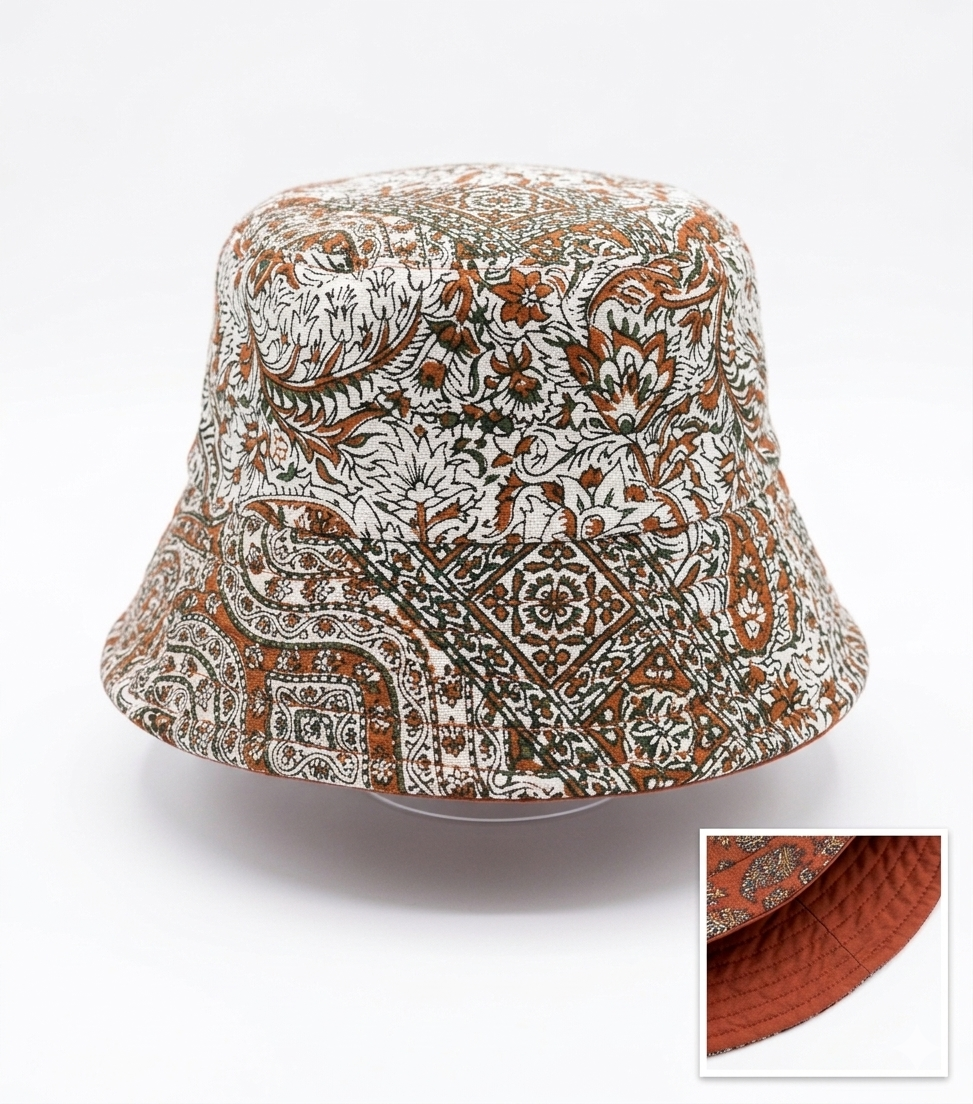 Block Printed Bucket Hat, Handmade, Ghalamkar