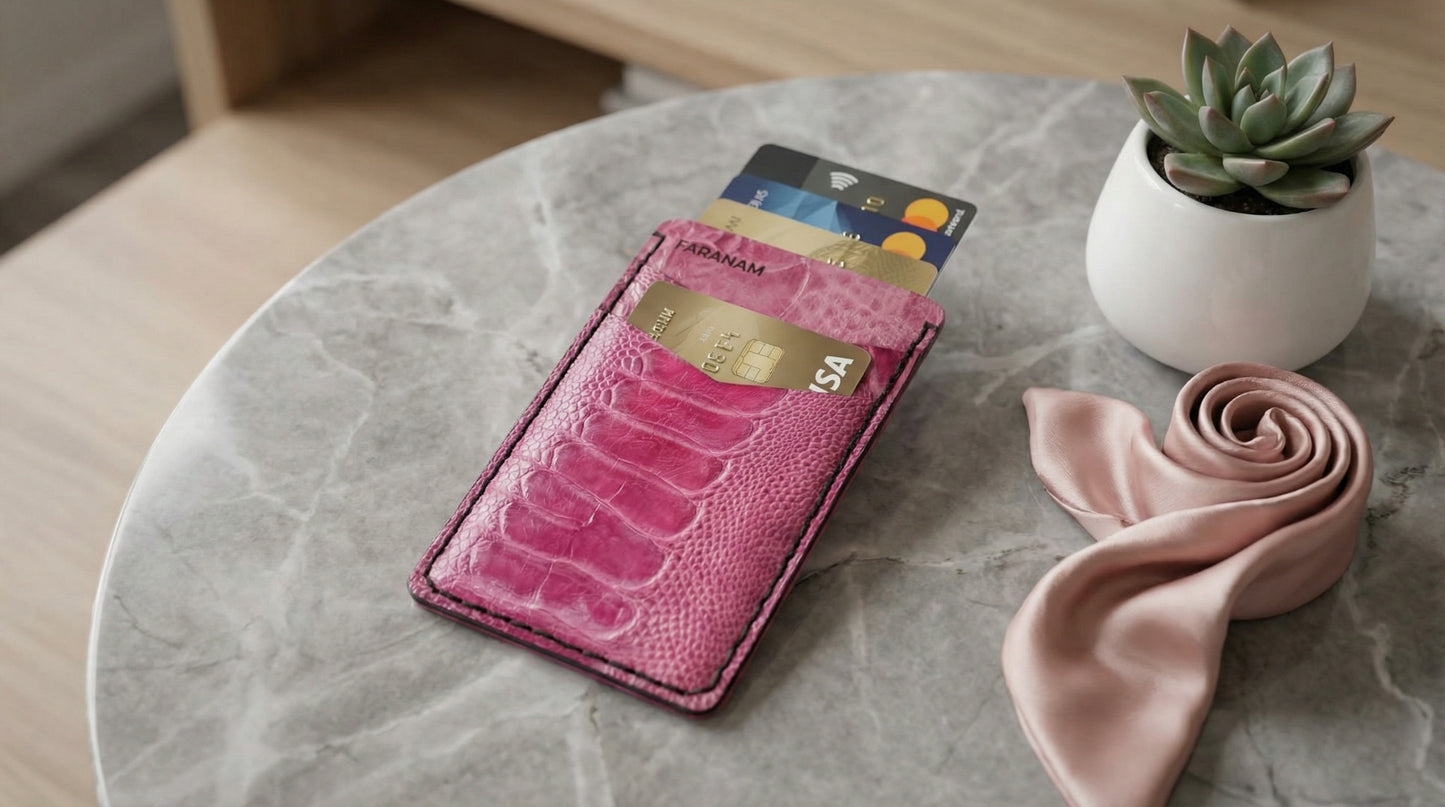 Victor Card Holder, Ostrich Leg Leather, Hand-stitched