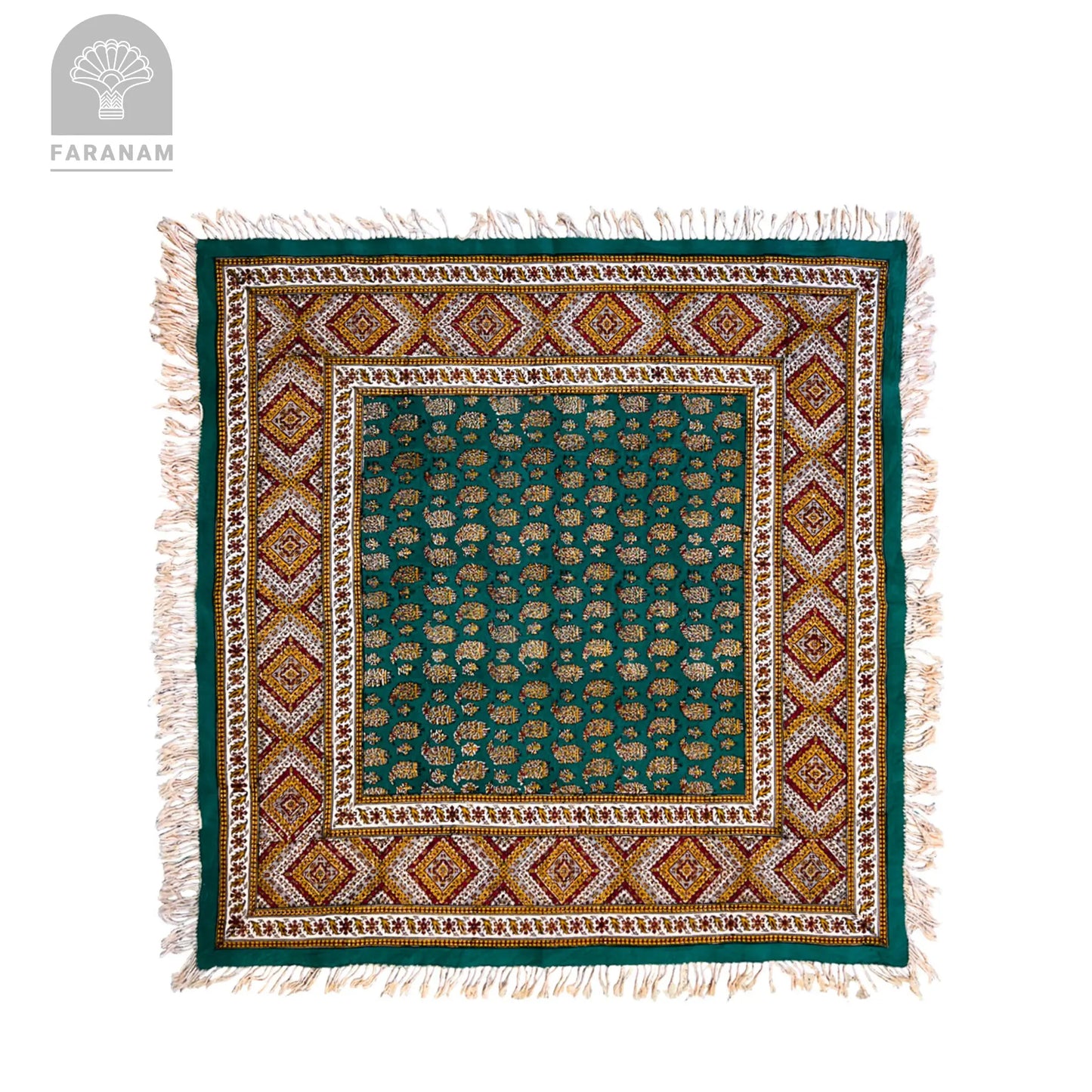 Green Forest Tablecloth, 3'x3', Handmade Faranam