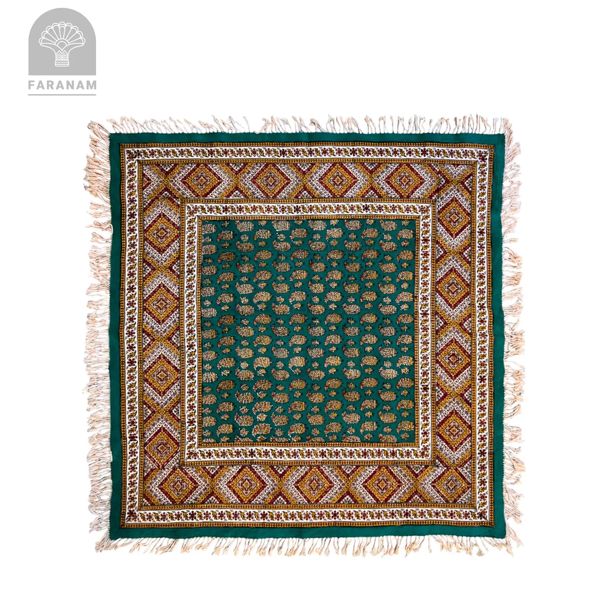 Green Forest Tablecloth, 3'x3', Handmade Faranam