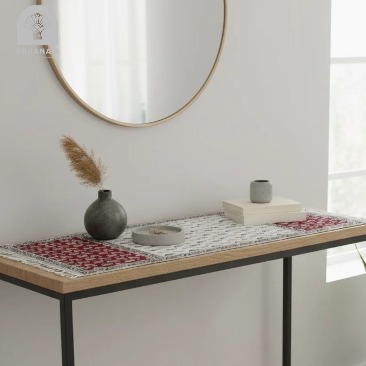 Dual Harmony Runner, Block-Printed Cotton Tablecloth