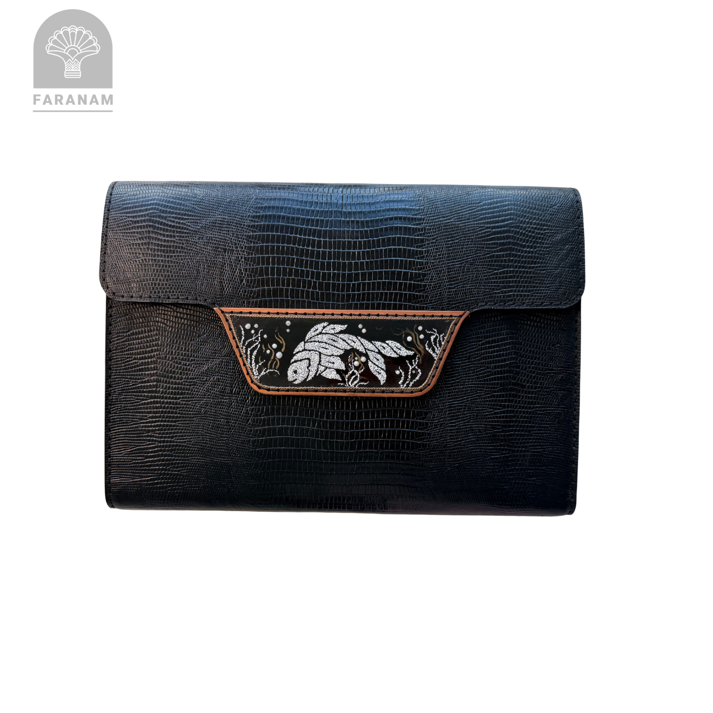 Ocean Pulse Leather Clutch with Enameling Art Work