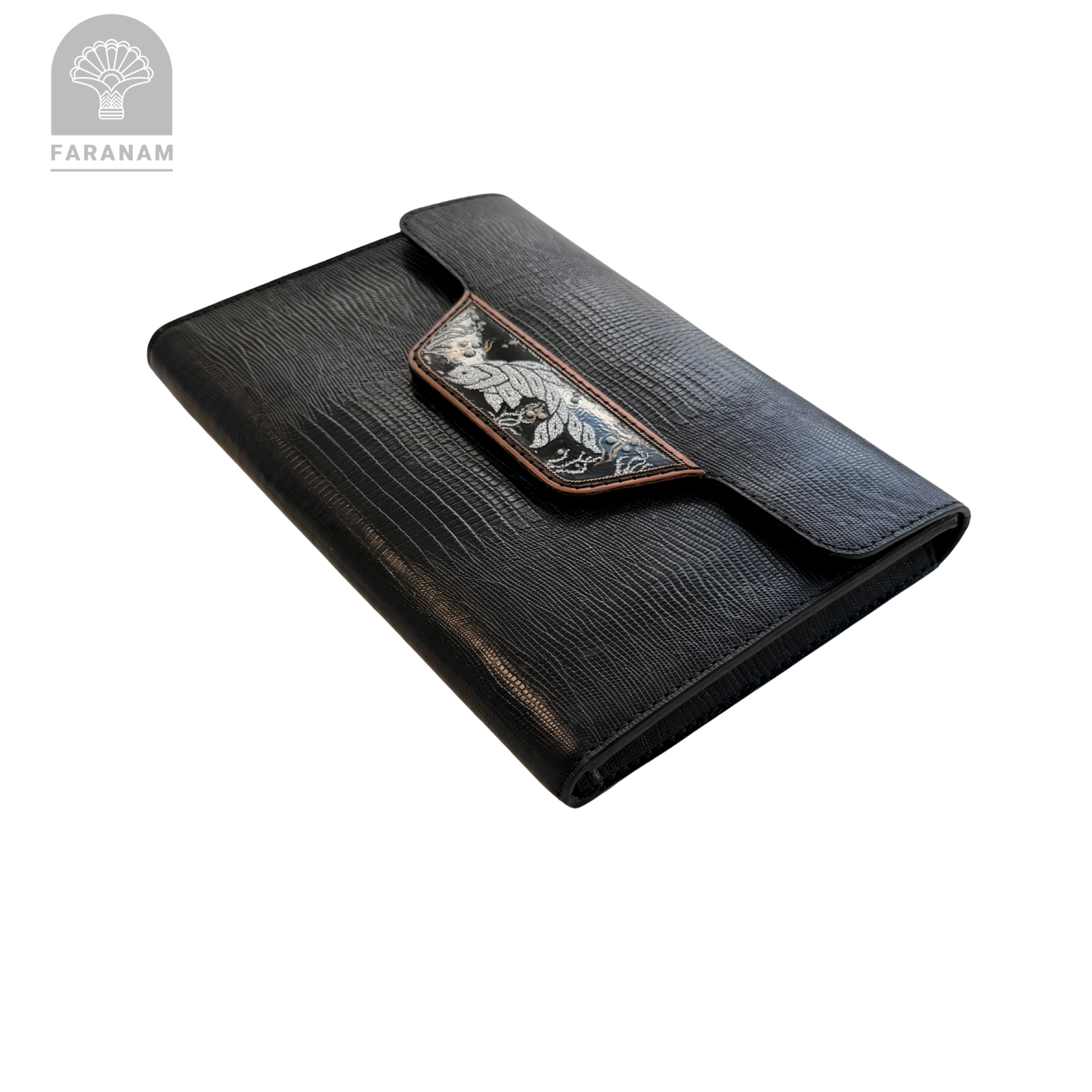 Ocean Pulse Leather Clutch with Enameling Art Work