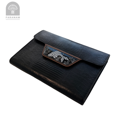 Ocean Pulse Leather Clutch with Enameling Art Work