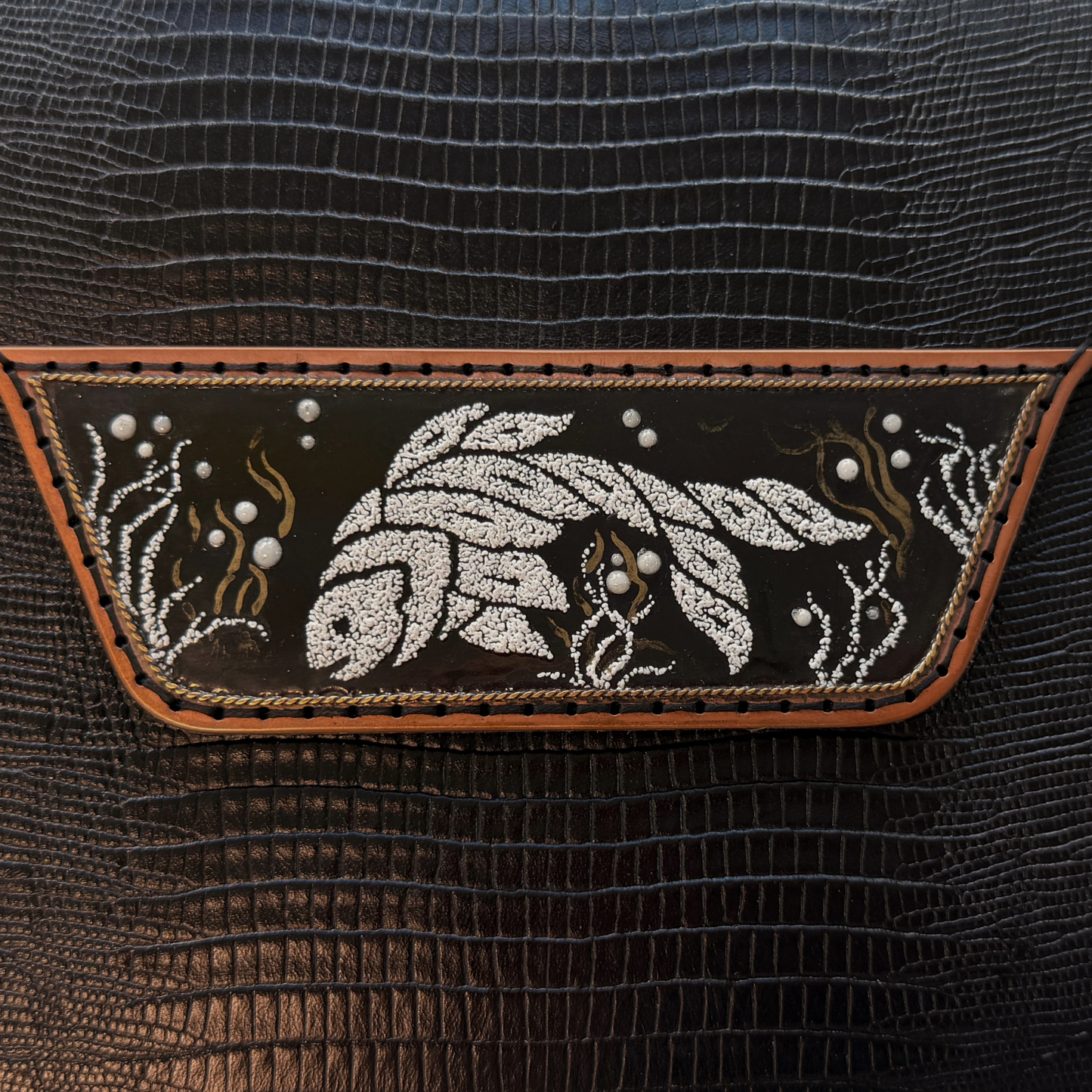 Ocean Pulse Leather Clutch with Enameling Art Work