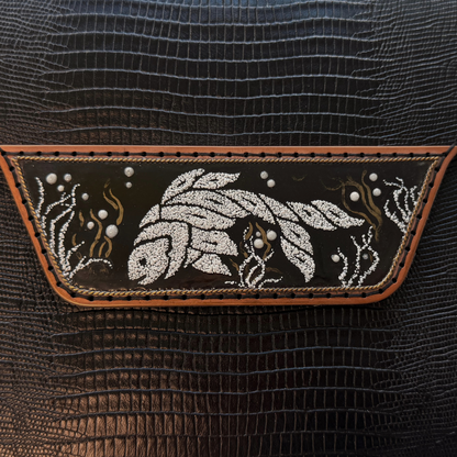Ocean Pulse Leather Clutch with Enameling Art Work