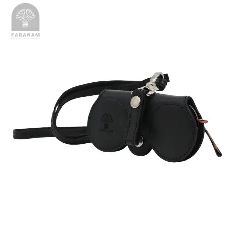 Faranam luxury black leather sunglasses case with strap, artisanal craftsmanship