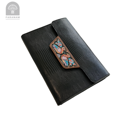 The Phoenix Leather Clutch with Enameling Art Work