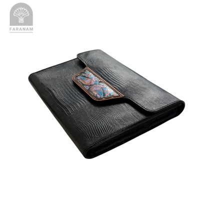 The Phoenix Leather Clutch with Enameling Art Work
