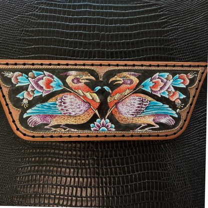 The Phoenix Leather Clutch with Enameling Art Work