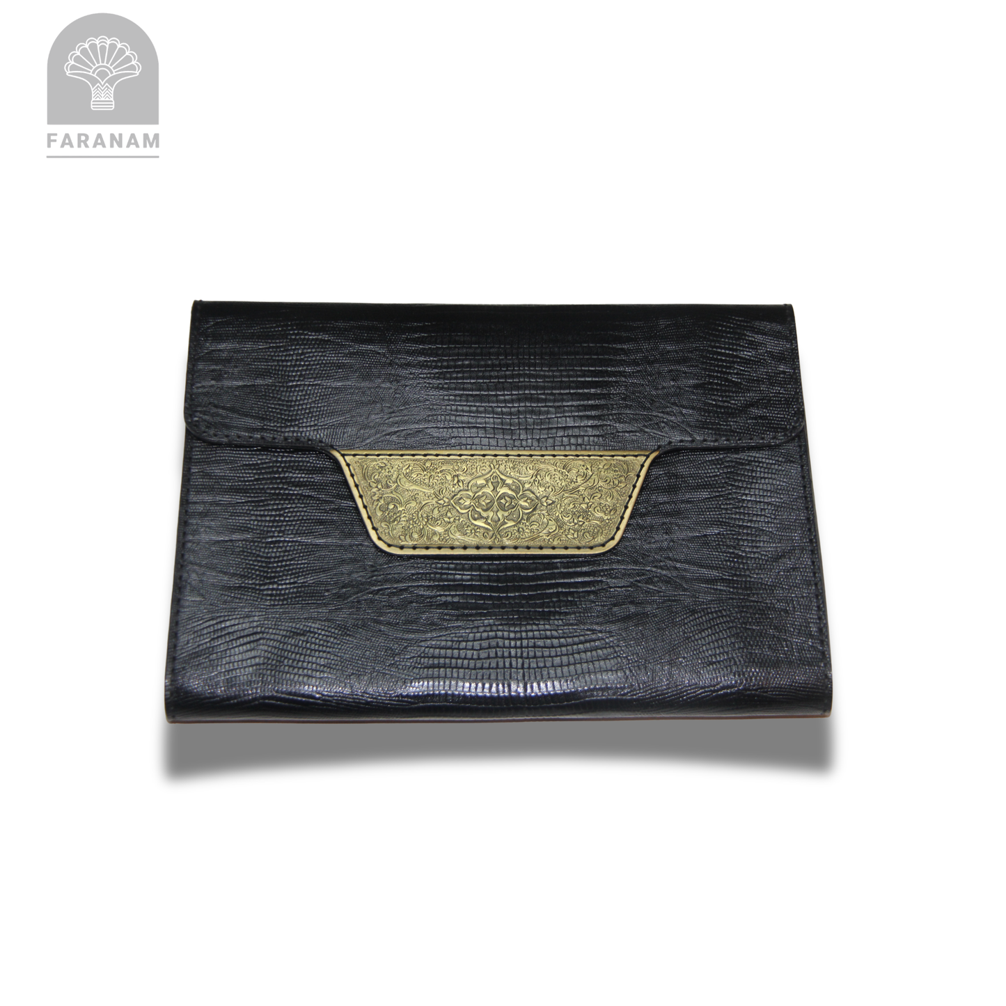 Vala Hand Etched Leather Clutch with hand-etched art