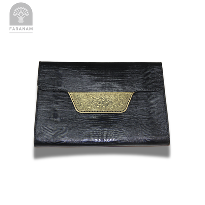 Vala Hand Etched Leather Clutch with hand-etched art