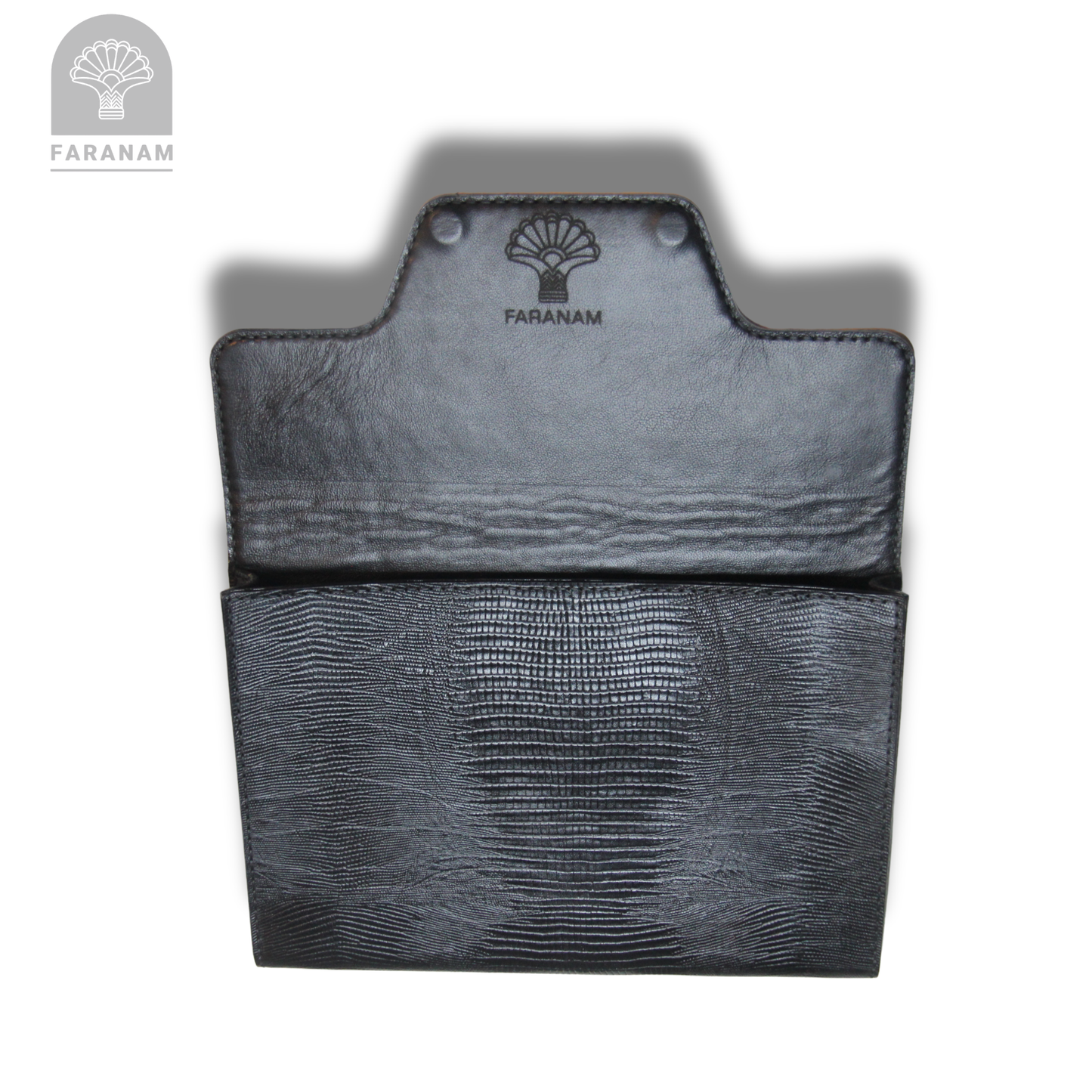 Vala Hand Etched Leather Clutch with hand-etched art