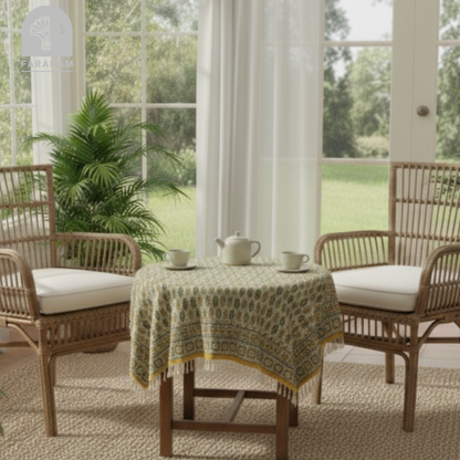 Saffron Leaf Square Hand-printed tablecloth