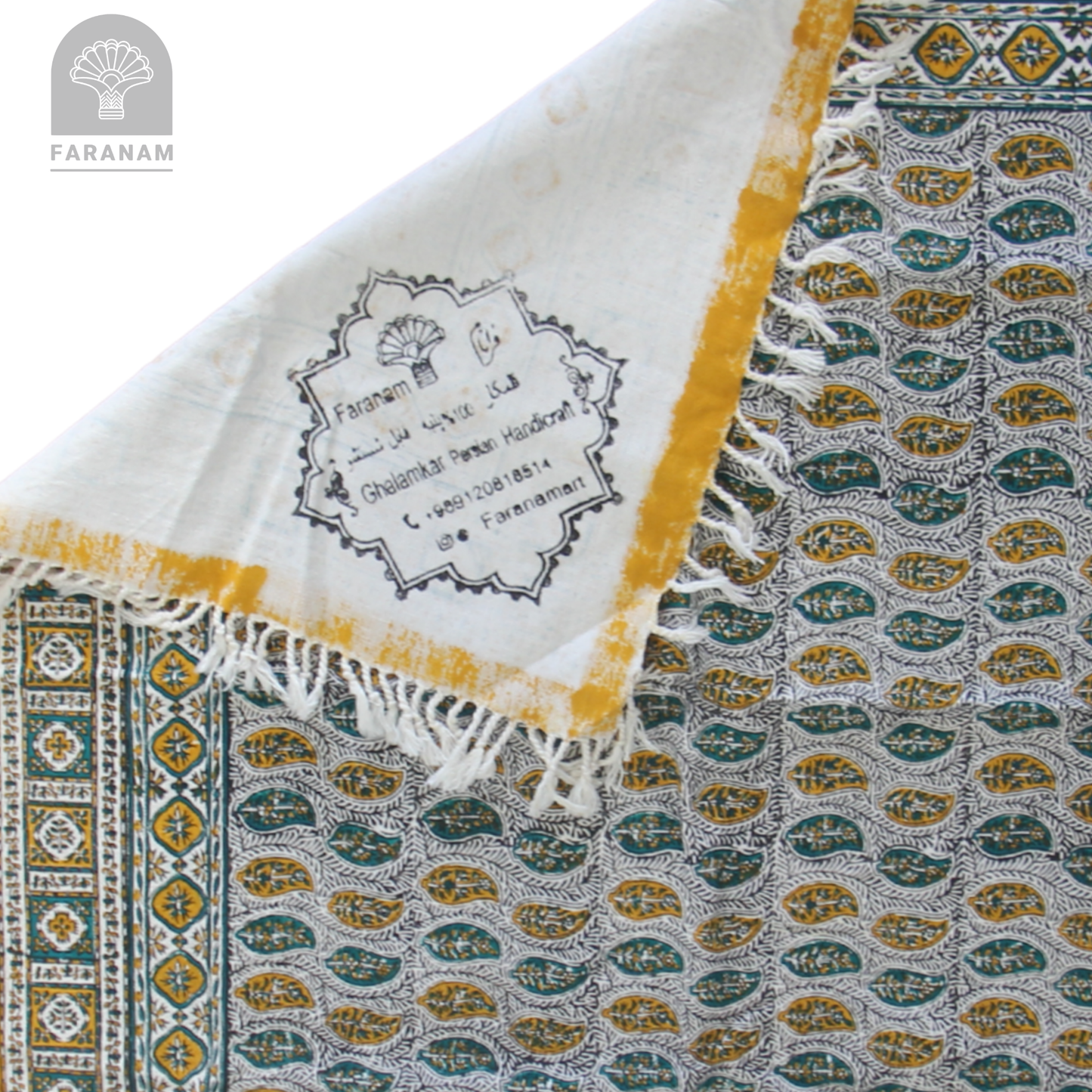 Saffron Leaf Square Hand-printed tablecloth