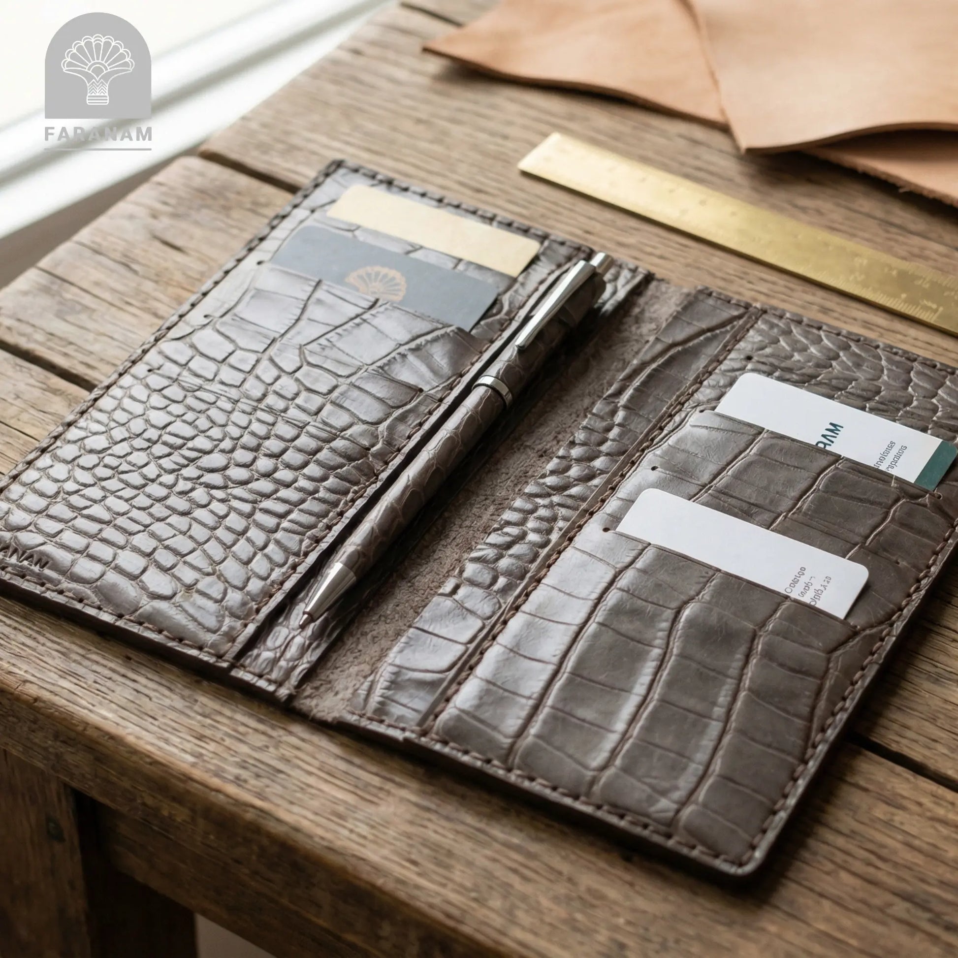 Asa Leather wallet, Genuine cowhide, Hand-stitched Faranam
