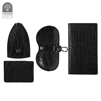 Farasa Leather Gift Set; Long wallet, bifold wallet, keychain, sunglasses cover