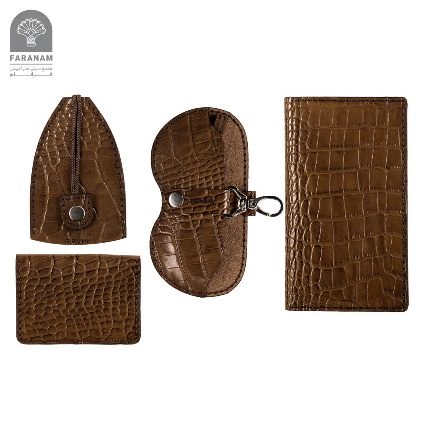 Farasa Leather Gift Set; Long wallet, bifold wallet, keychain, sunglasses cover